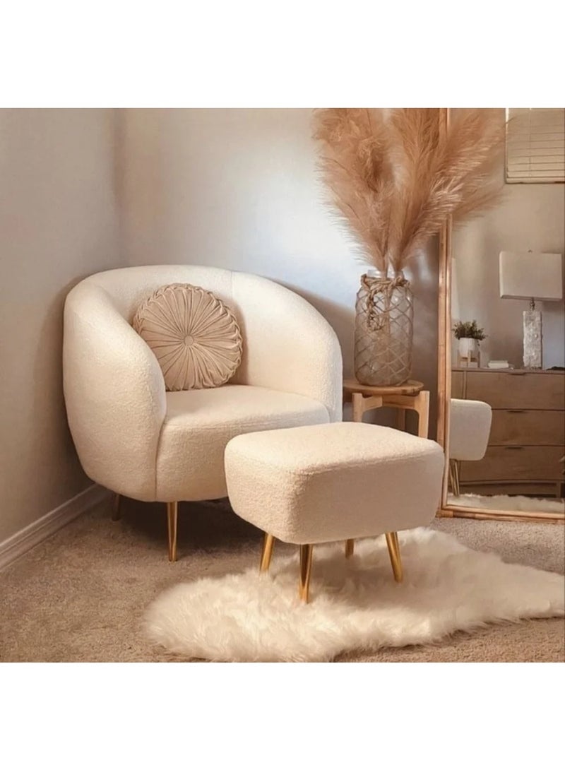 متجر نايس كرسي استرخاء قماش بوكليه بيج مع مسند قدم، تصميم مودرن لغرفة المعيشة وغرفة النوم. - Image 1